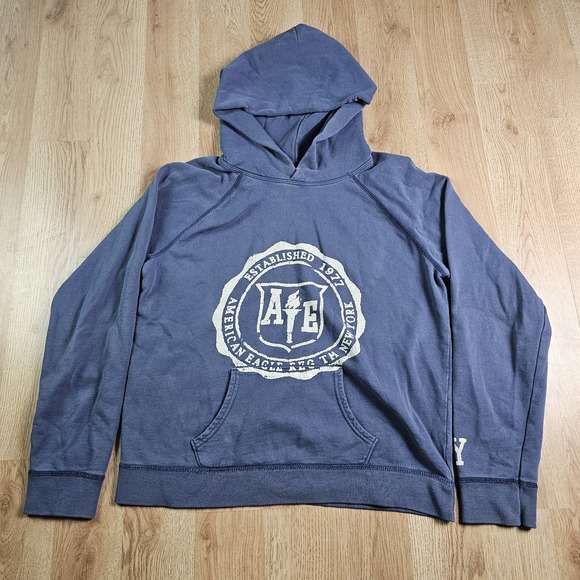 Y2k American Eagle Hoodie Womens Large Skater Sweater Graphic‎ Logo Blue Preppy - Picture 1 of 10